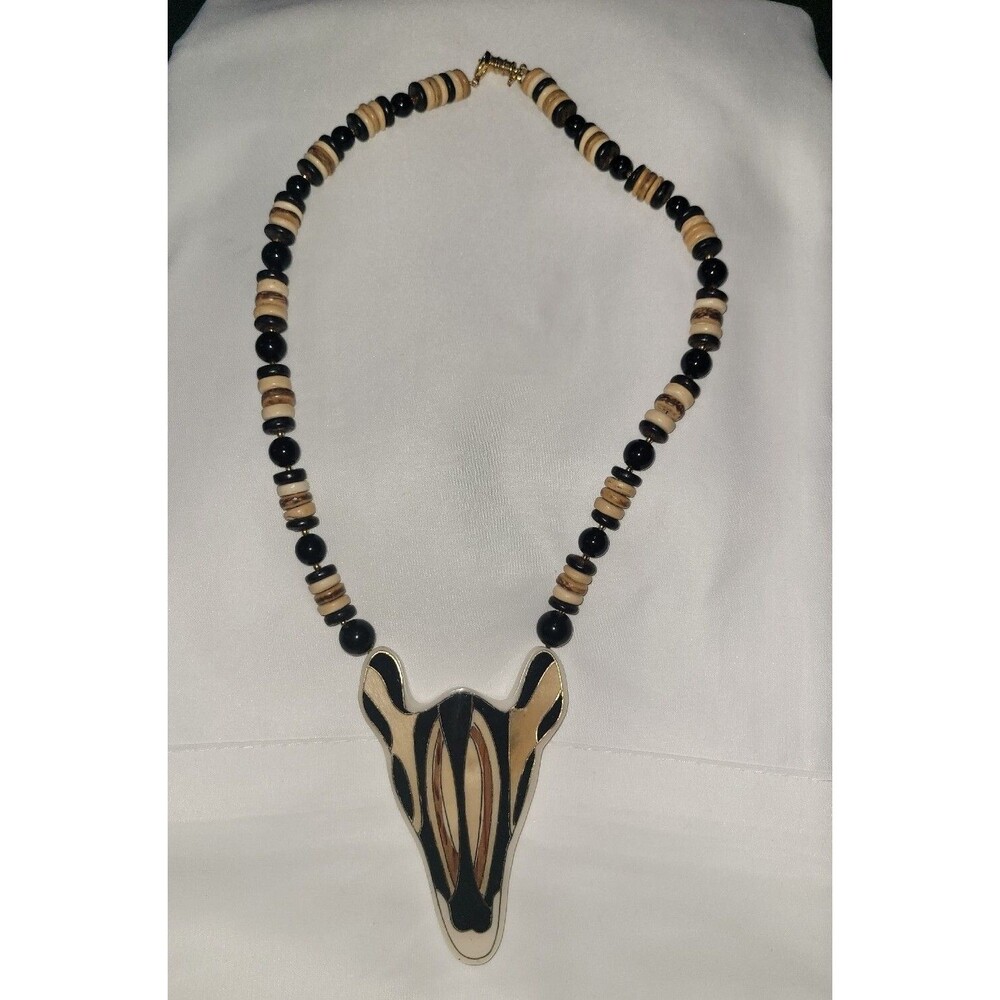Vintage LEE SANDS African Art Zebra Motif Necklace
